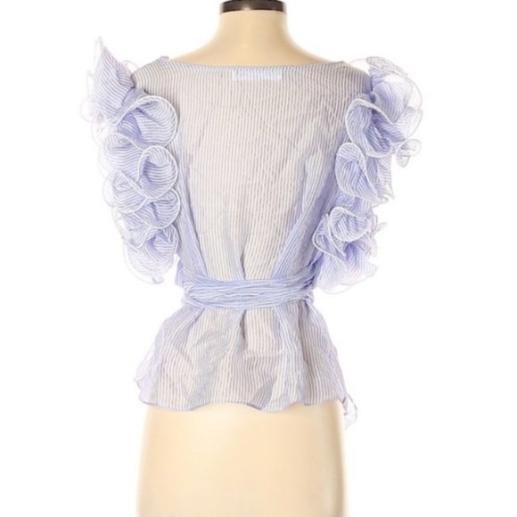 Amanda Uprichard Blue Ruffle Wrap Blouse - Picture 2 of 12